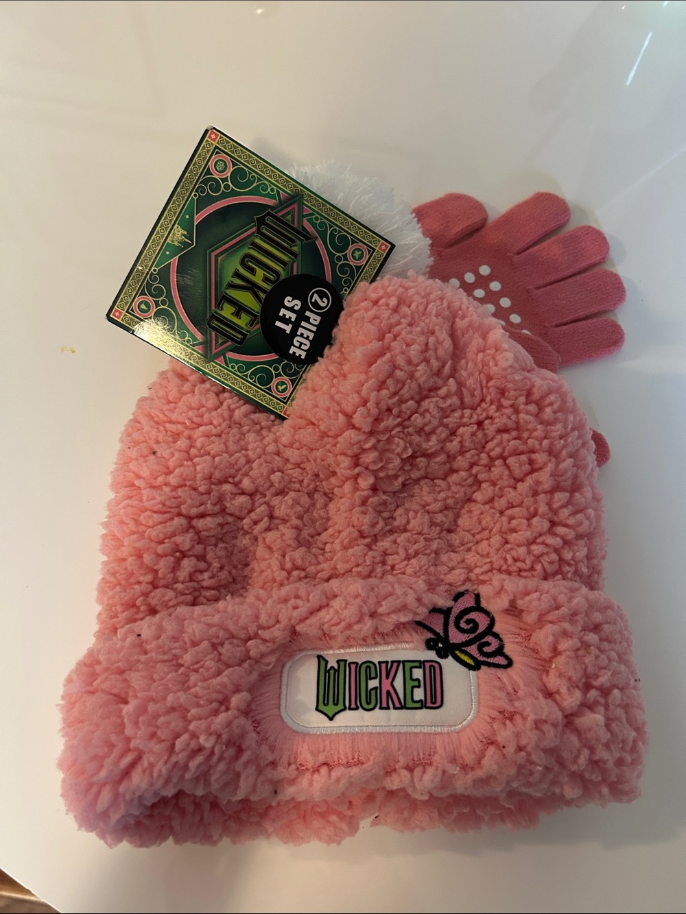 Wicked Kids Pink Sherpa Beanie & Grip Glove Set fits size 4-6 years old girl